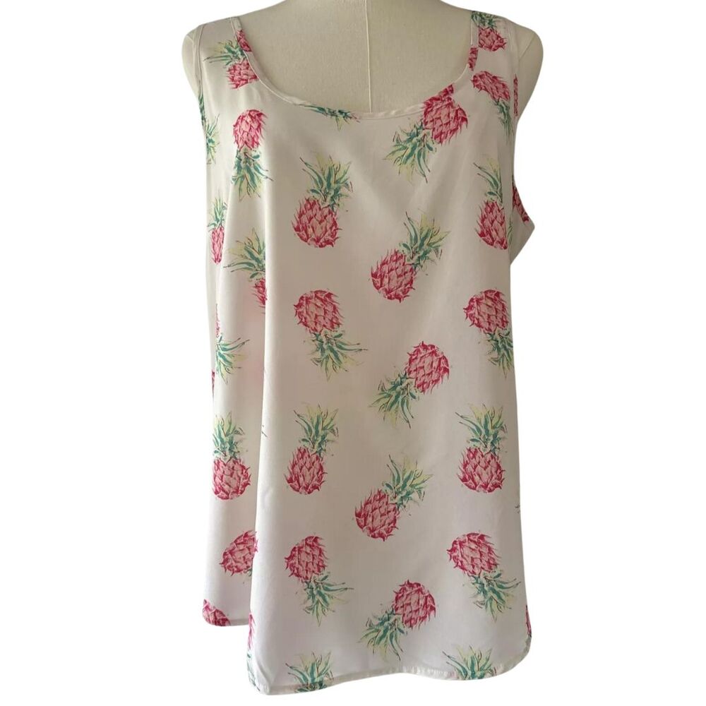 Women’s Fruit Print Tank Top Vacay Casual White Pink Pineapple Seize